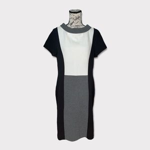 HOBBS London monochrome ribbed luxury shift dress black white grey dress size 12